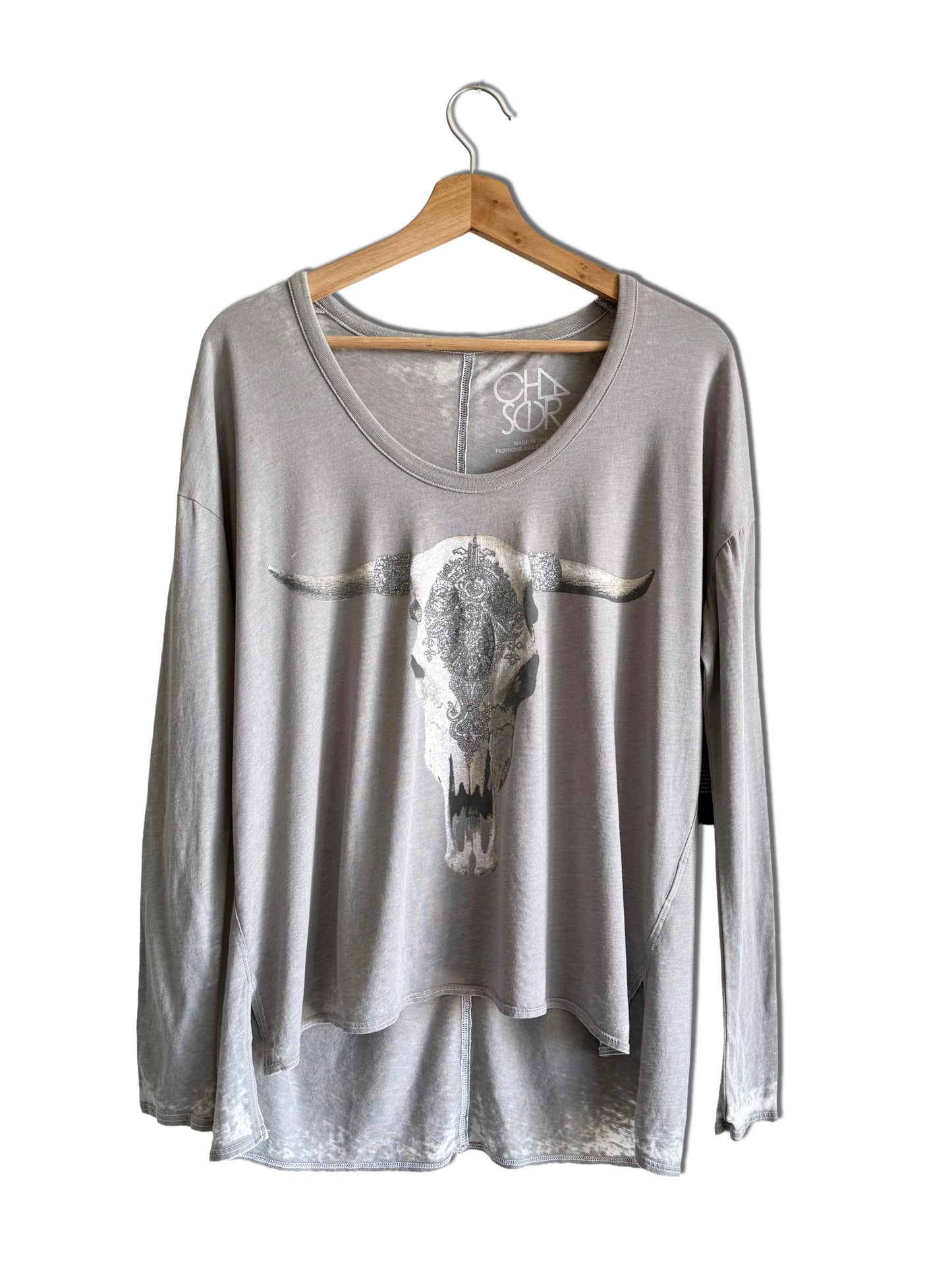 Silver Glitter Cow Skull Long Sleeves t-shirt