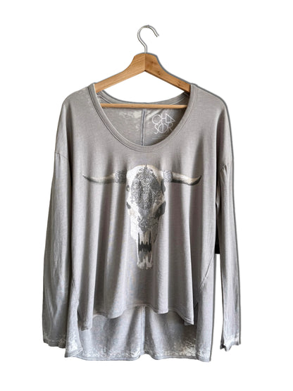 Silver Glitter Cow Skull Long Sleeves t-shirt
