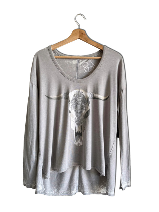Silver Glitter Cow Skull Long Sleeves t-shirt