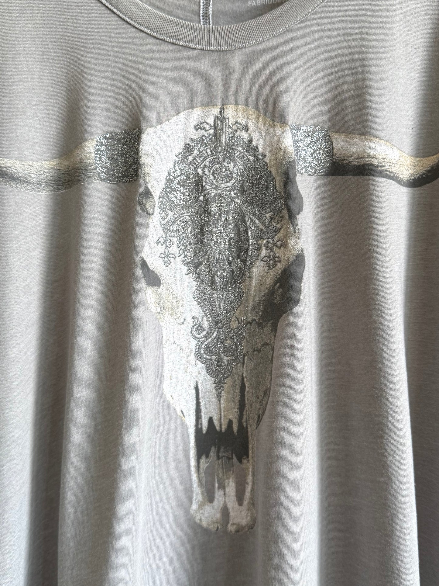 Silver Glitter Cow Skull Long Sleeves t-shirt