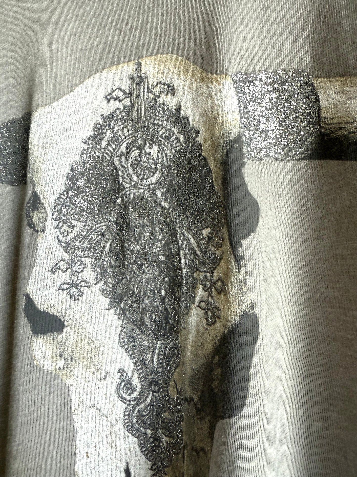 Silver Glitter Cow Skull Long Sleeves t-shirt