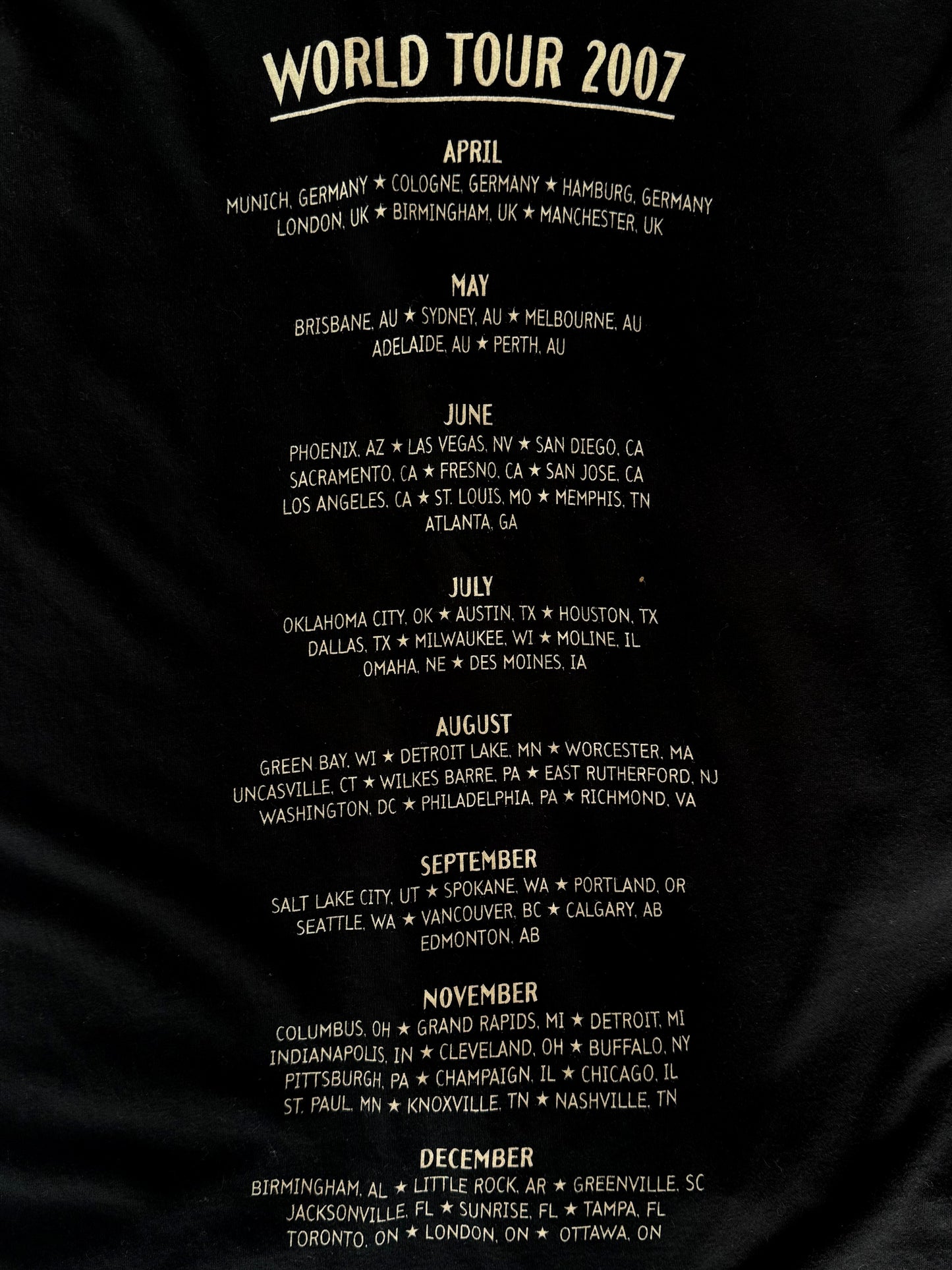 Keith Urban World Tour 2007 t-shirt