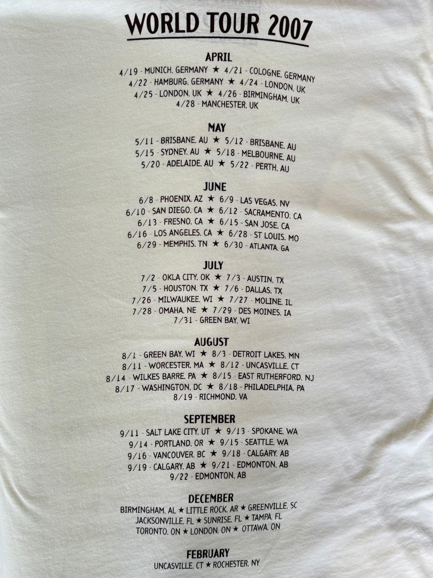 Keith Urban World Tour 2007 t-shirt