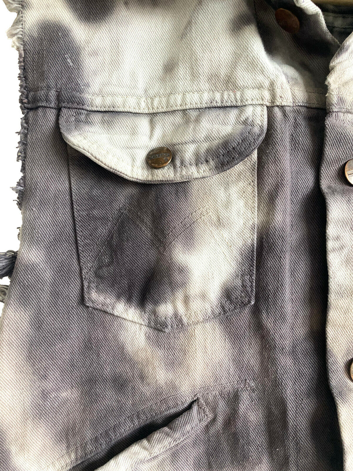 Upcycled Gray Tie Dye Denim Vest with Cutoff sleeves