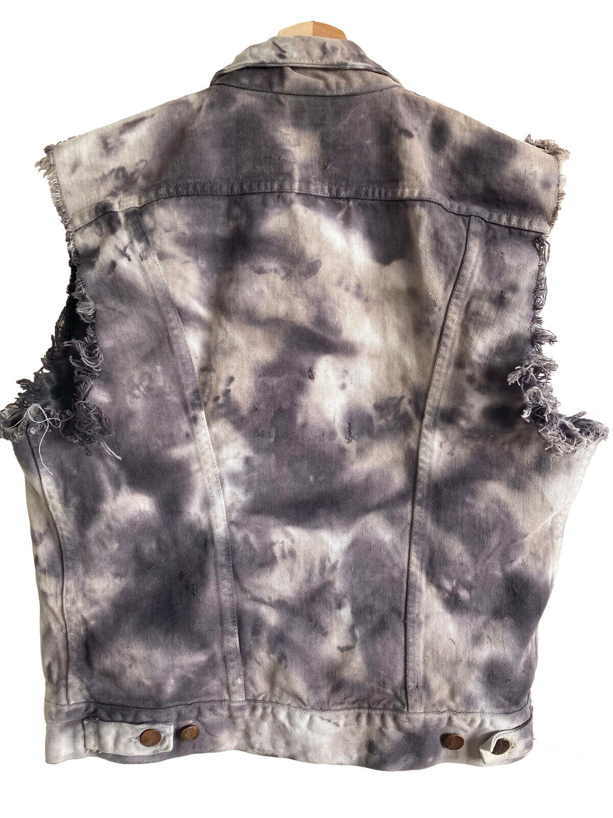 Upcycled Gray Tie Dye Denim Vest with Cutoff sleeves